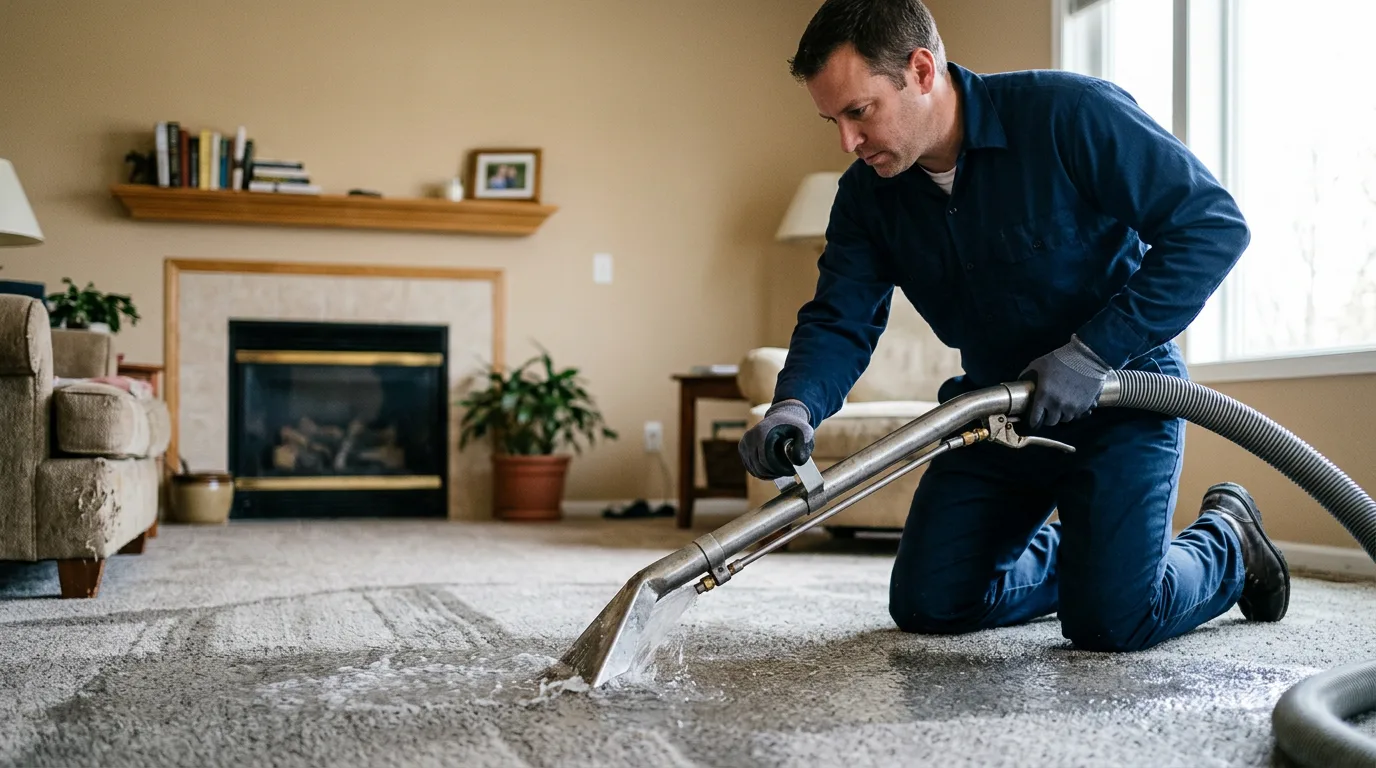 Water damage restoration technician working near Simpson, IL